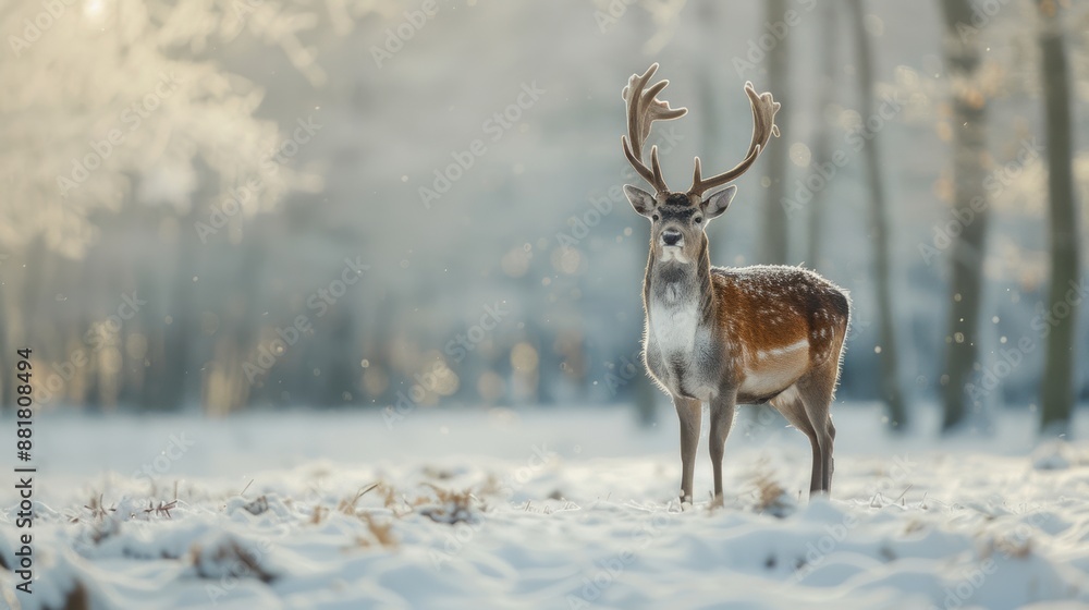 A graceful deer standing in a snowy winter landscape A graceful deer standing in a snowy winter landscape
