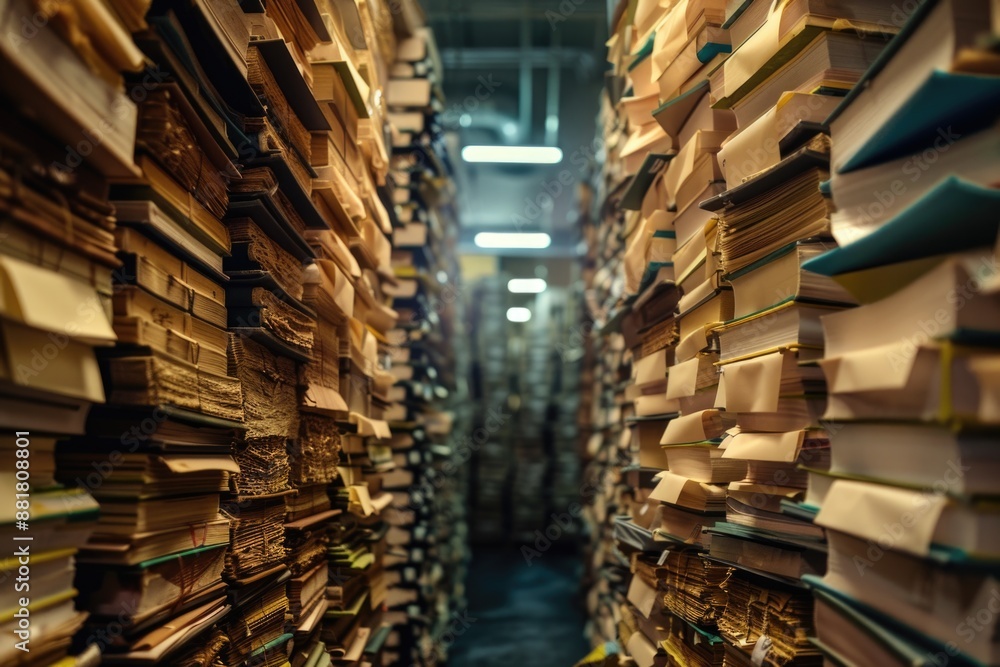 A picture of several book stacks placed one above the other in a library or bookstore A picture of several book stacks placed one above the other in a library or bookstore