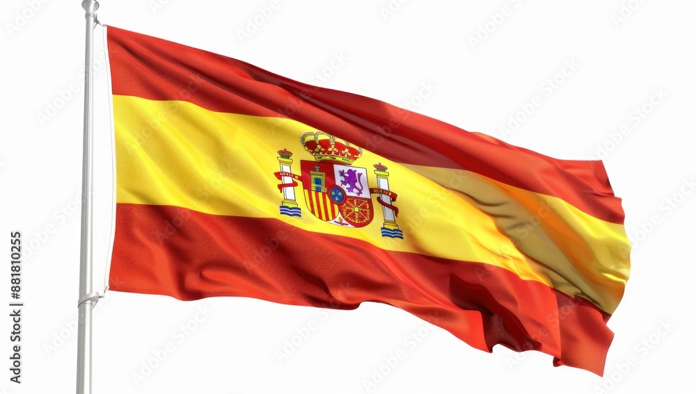Realistic Illustration of the Spanish Flag Waving Proudly on a Flagpole with Detailed Texture - Generative AI Realistic Illustration of the Spanish Flag Waving Proudly on a Flagpole with Detailed Texture - Generative AI