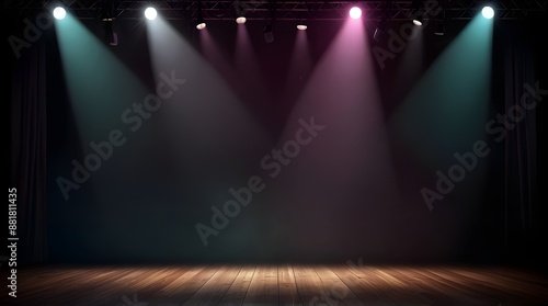 Theater stage light background with spotlight illuminated the stage.. Empty stage with bright colors backdrop decoration. Entertainment show. generative.ai