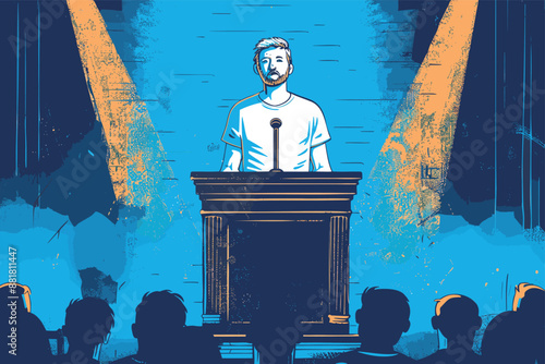 Overcoming Podium Phobia: Nervous Businessman Faces Fear of Public Speaking