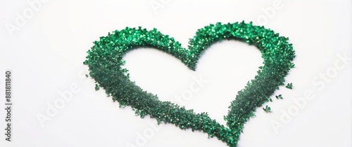 Green glitter heart on white background, symbolizing love and creativity Ideal for festive celebrations, Valentine's Day, and art projects