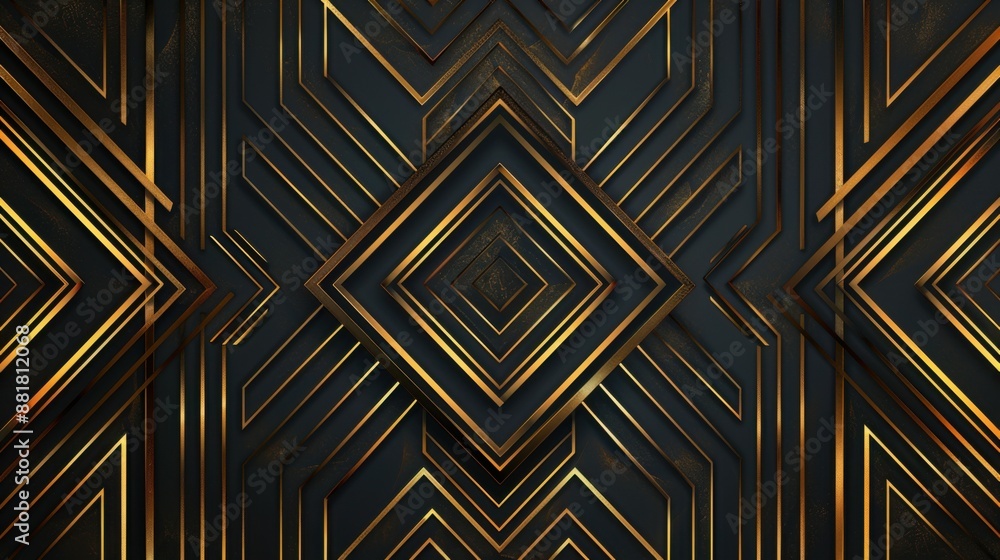 Dark black background with golden geometric lines texture. Dark black background with golden geometric lines texture.