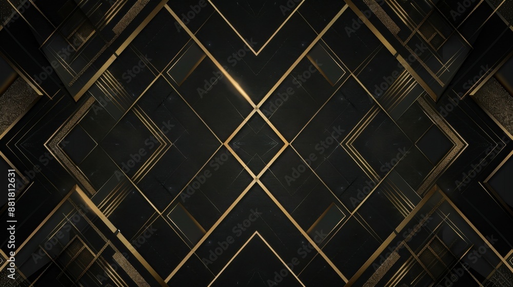 Dark black background with golden geometric lines texture. Dark black background with golden geometric lines texture.