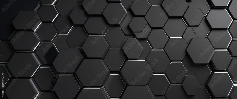 Abstract dark hexagonal pattern with glossy 3D tiles for futuristic design, technology, or sleek modern backgrounds Ideal for impactful visual design Abstract dark hexagonal pattern with glossy 3D tiles for futuristic design, technology, or sleek modern backgrounds Ideal for impactful visual design