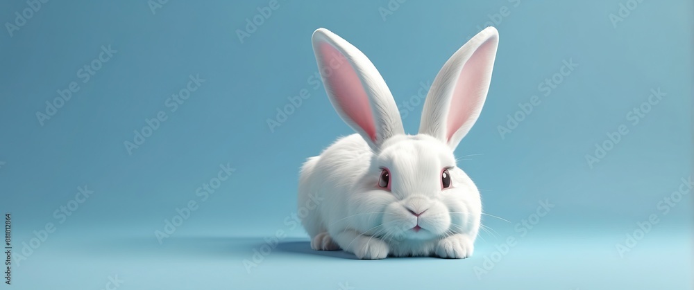A cute white rabbit with pink ears sitting on a pastel blue background, symbolizing innocence and calmness, perfect for Easter and spring themed uses A cute white rabbit with pink ears sitting on a pastel blue background, symbolizing innocence and calmness, perfect for Easter and spring themed uses