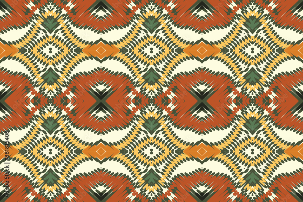 Ikat ethnic seamless pattern design. Abstract geometric Aztec fabric carpet mandala ornaments textile decorations wallpaper. Tribal boho native Ikat ethnic seamless pattern design. Abstract geometric Aztec fabric carpet mandala ornaments textile decorations wallpaper. Tribal boho native