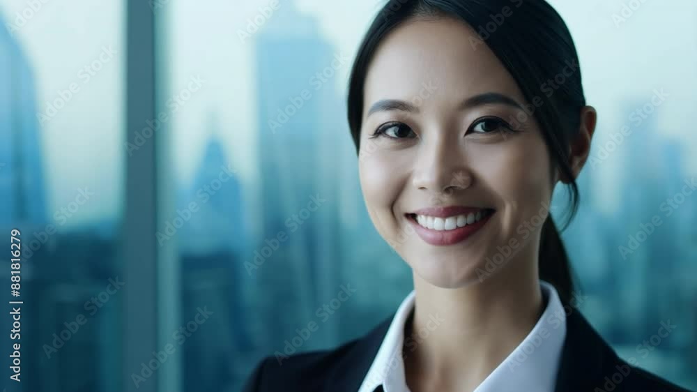 Asian businesswoman in formal wear smiling and looking at camera Asian businesswoman in formal wear smiling and looking at camera