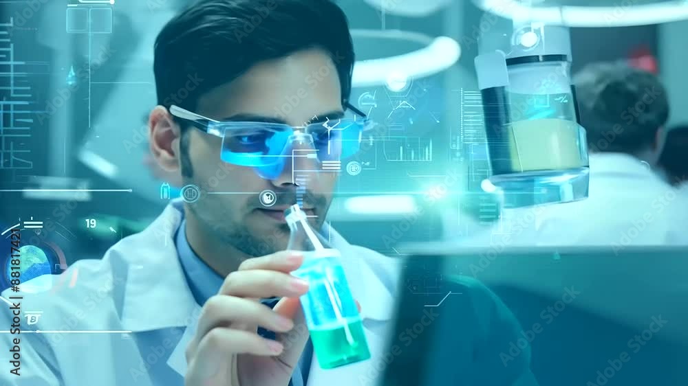 Researchers conducting experiments in a high-tech laboratory. Researchers conducting experiments in a high-tech laboratory.