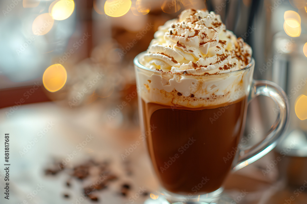 An Irish coffee with whipped cream on top and a sprinkle of cocoa An Irish coffee with whipped cream on top and a sprinkle of cocoa