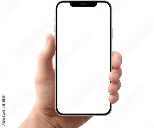 Hand holding a smartphone isolated on transparent background