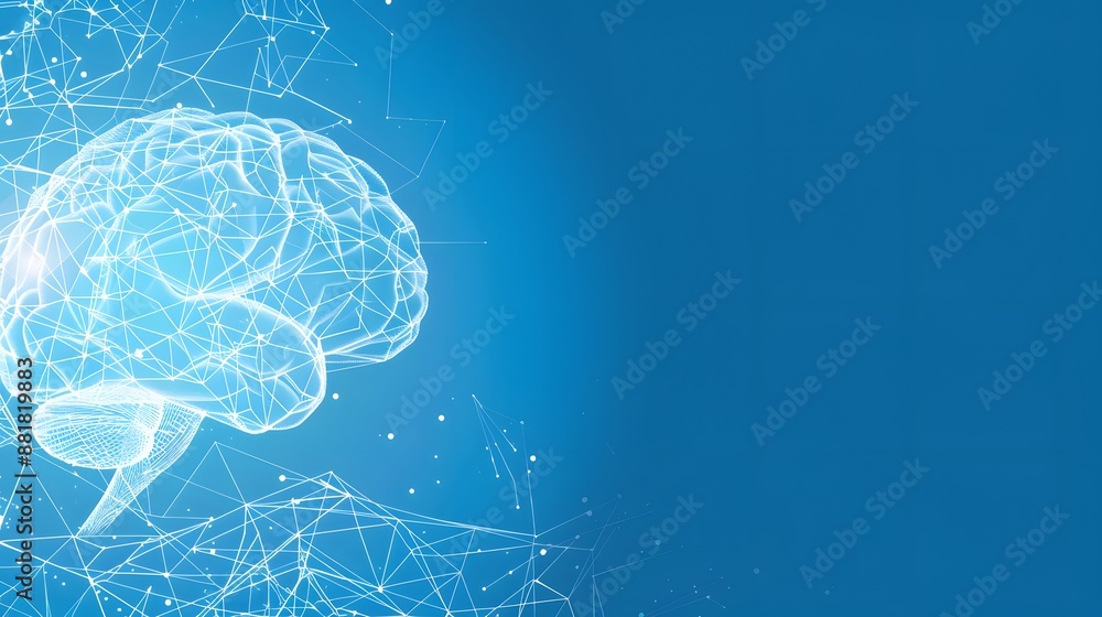 polygonal human brain illustration on blue background polygonal human brain illustration on blue background