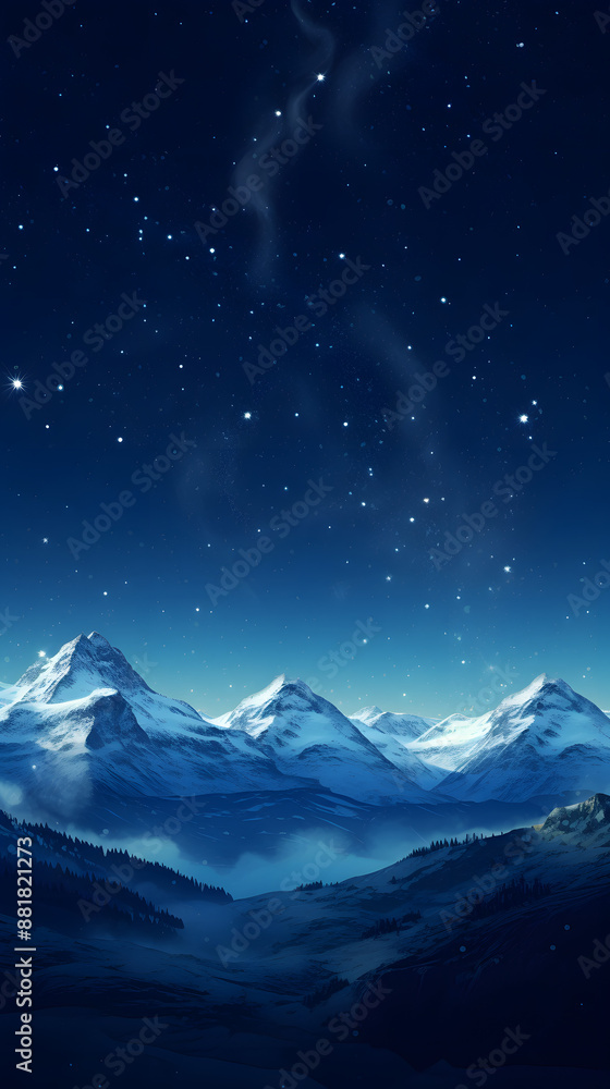 digital cyan blue night mountains and stars design graphics poster mobile phone background digital cyan blue night mountains and stars design graphics poster mobile phone background