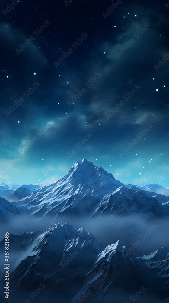digital cyan blue night mountains and stars design graphics poster mobile phone background digital cyan blue night mountains and stars design graphics poster mobile phone background