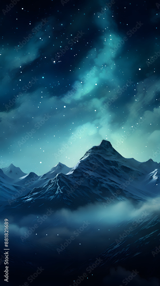 digital cyan blue night mountains and stars design graphics poster mobile phone background digital cyan blue night mountains and stars design graphics poster mobile phone background