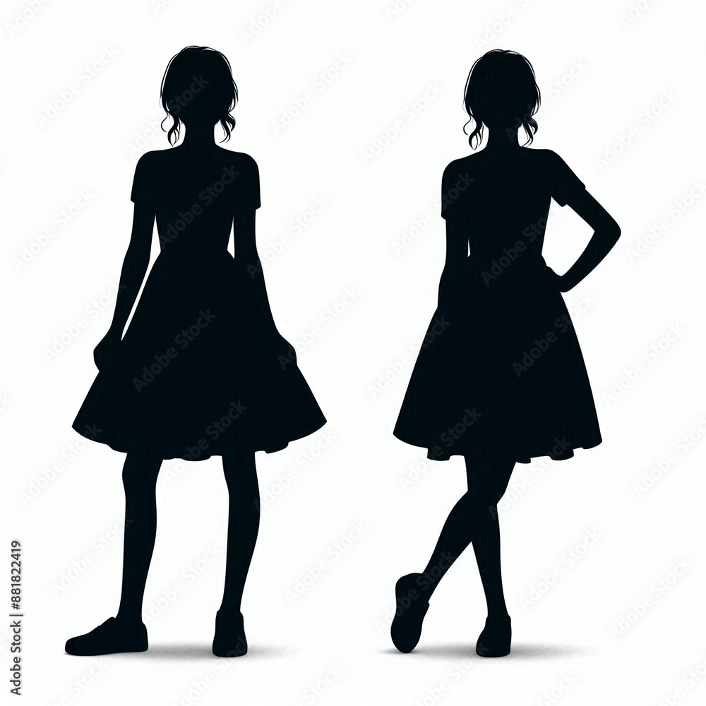 Black silhouette of a medieval girl in a fluffy dress Black silhouette of a medieval girl in a fluffy dress