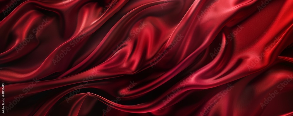 Obraz premium Abstract background featuring luxurious red silk fabric, creating a sense of elegance and movement with its smooth, flowing drapes