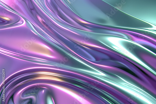Fototapeta Naklejka Na Ścianę i Meble -  光沢のある紫と緑の液体金属、抽象的な背景