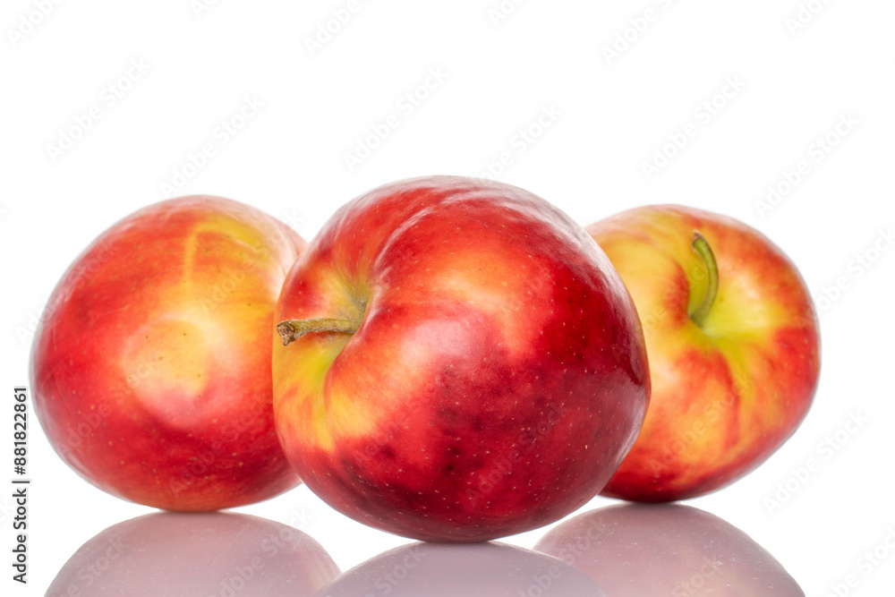 Three red apples, macro, isolated on white background. Three red apples, macro, isolated on white background.