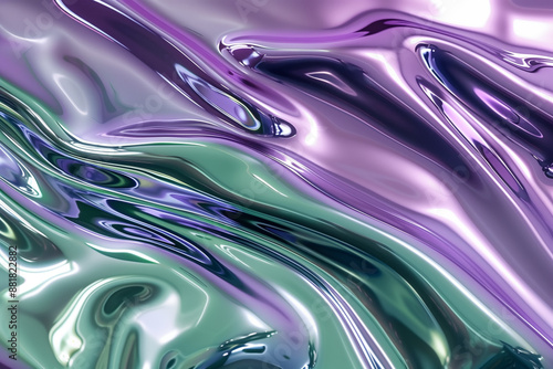 Fototapeta Naklejka Na Ścianę i Meble -  光沢のある紫と緑の液体金属、抽象的な背景