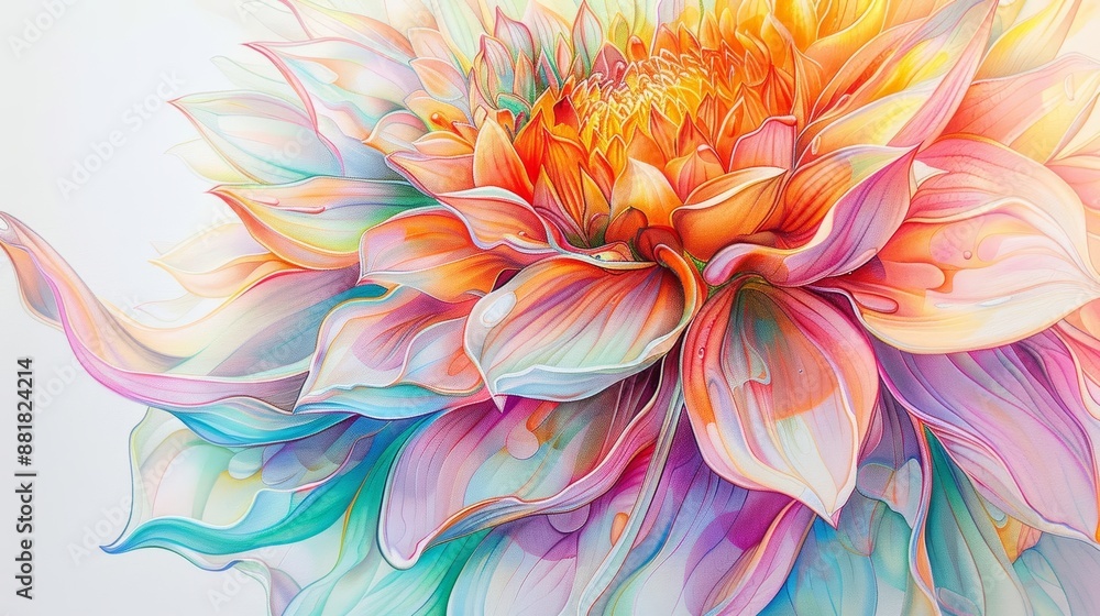 Obraz premium Closeup of a vibrant, painted flower blossom with soft pastel colors.