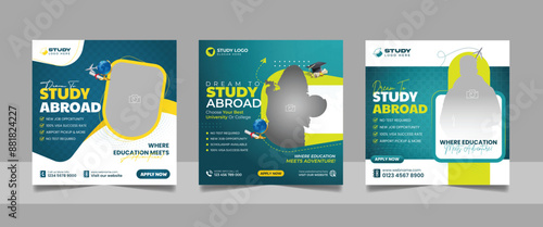 Study abroad social media post banner, Higher education social media post square flyer web banner template