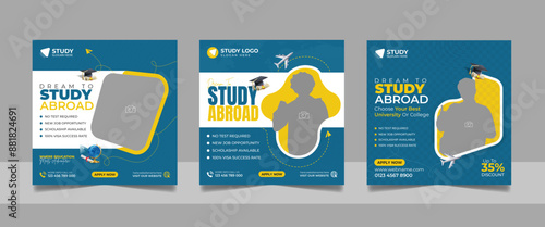Study abroad social media post banner, Higher education social media post square flyer web banner template