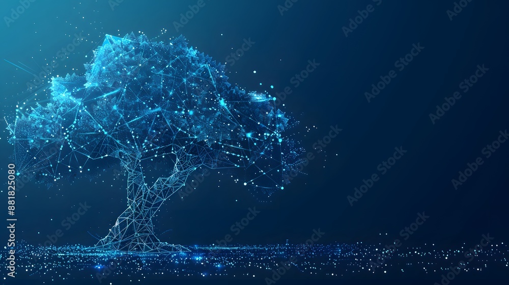 Digital tree with sprouts and binary code in glowing futuristic ...