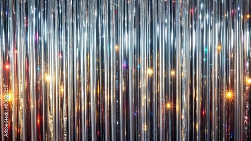 Vibrant metallic silver foil curtain backdrop shimmering bright with festive atmosphere perfect for parties discos holidays and celebratory events decoration. photo