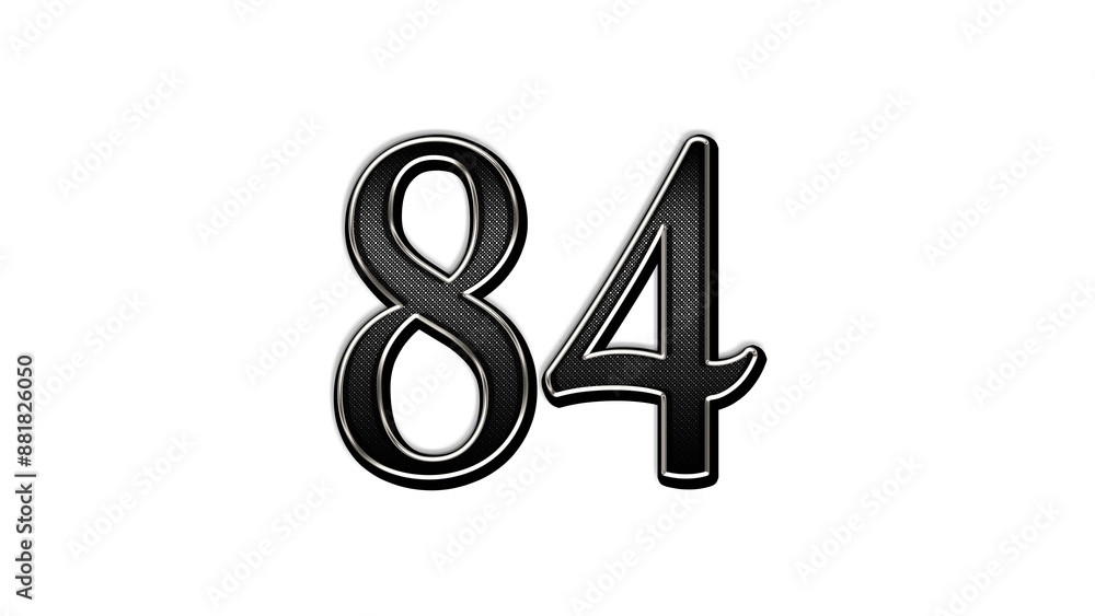 black metal 3d design of number 84 on white background. black metal 3d design of number 84 on white background.