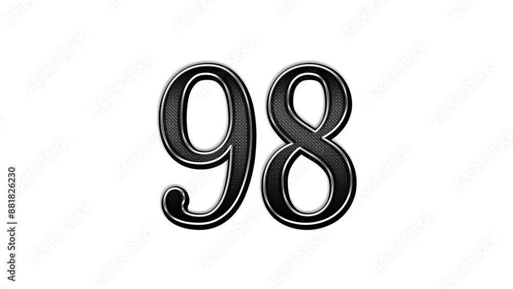 black metal 3d design of number 98 on white background. black metal 3d design of number 98 on white background.