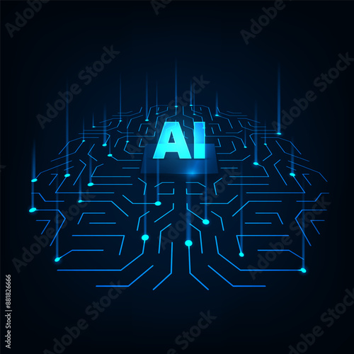 Bilde på lerret Digital AI chip integral into abstract technology brain on dark blue background