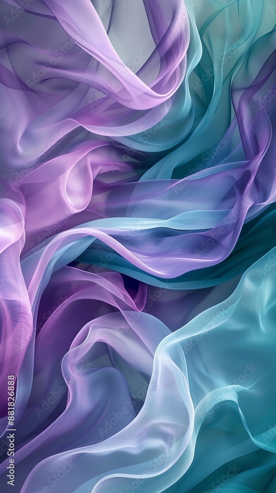 Fototapeta premium Flowing purple and blue fabric creates a captivating abstract background with a smooth texture, ideal for design projects