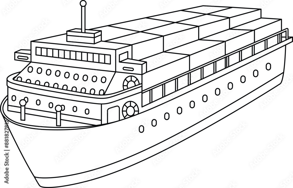 Ferry, transportation, vehicle, outline coloring page