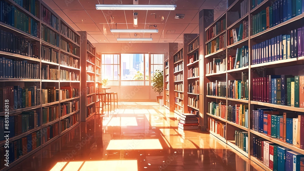 Obraz premium vibrant bright library anime background