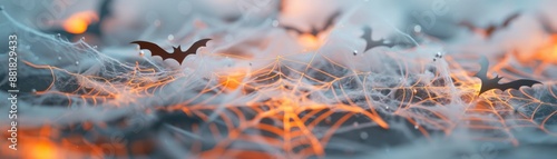 Halloween crafts like homemade paper bats and spider webs close up, ethereal, Composite, craft table backdrop photo