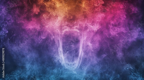 Vibrant, colorful abstract smoke background blending shades of purple, orange, and blue, creating a mystical and ethereal atmospheric scene. © AbsoluteAI