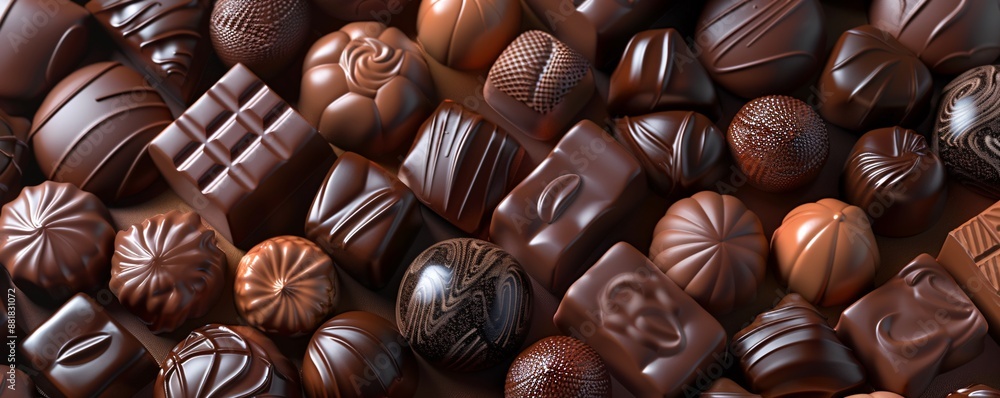 A collection of various chocolate candies on display. A collection of various chocolate candies on display.