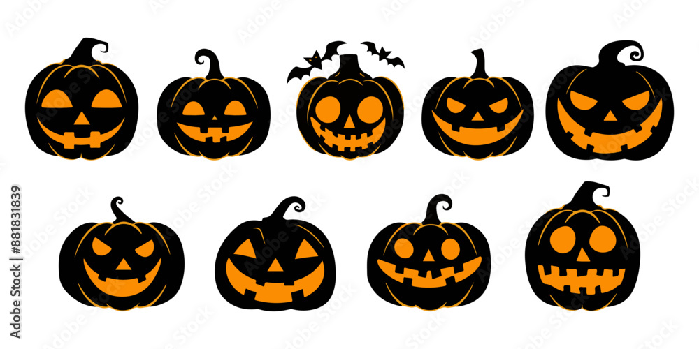 Set of Halloween pumpkins in the form of silhouettes on a white background. Set of Halloween pumpkins in the form of silhouettes on a white background.