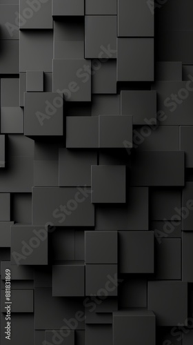 Striking 3d black cubes arranged in captivating geometric pattern, some boldly protruding from wall, exuding depth and sophistication for creative projects