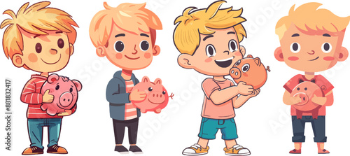 Cute blonde boy, flat vector illustration on white background.