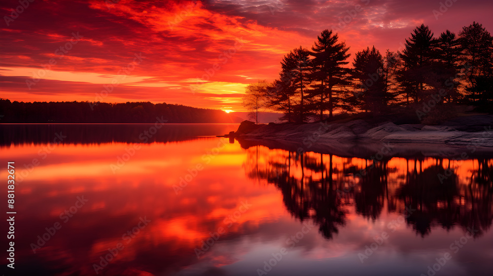 Enchanting Twilight: Resplendent Sunset Over Serene Waters' Scenic Silhouettes Enchanting Twilight: Resplendent Sunset Over Serene Waters' Scenic Silhouettes