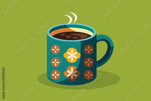 Mug of coffee, outside designed with pattern, vector illustration  photo