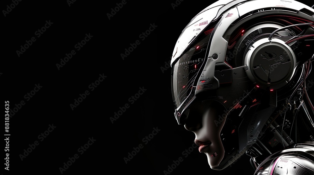 Detailed Female Cyborg Head with Complex Circuitry and Futuristic High-Tech Design Detailed Female Cyborg Head with Complex Circuitry and Futuristic High-Tech Design