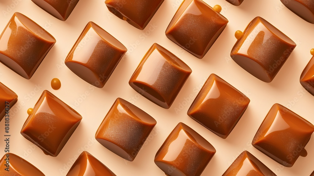 Fototapeta premium Caramel candies on a beige background.