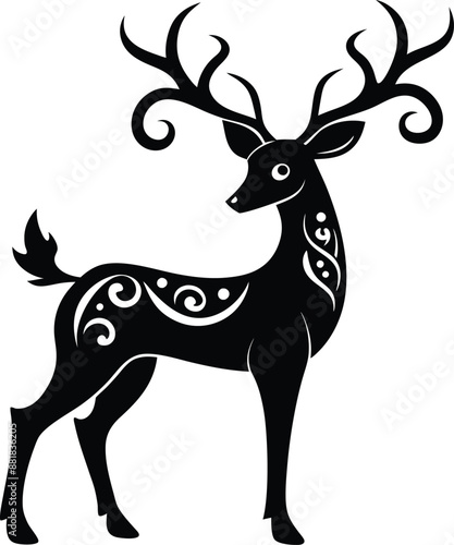 decorative deer illustration. wildlife, mammal, forest, buck, stag, male, background, antlers, fauna, brown, 