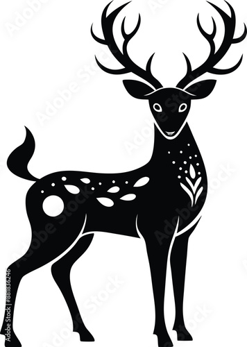 decorative deer illustration. wildlife, mammal, forest, buck, stag, male, background, antlers, fauna, brown, 