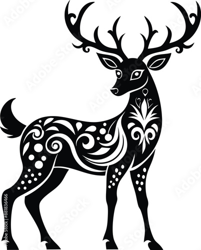 decorative deer illustration. wildlife, mammal, forest, buck, stag, male, background, antlers, fauna, brown, 