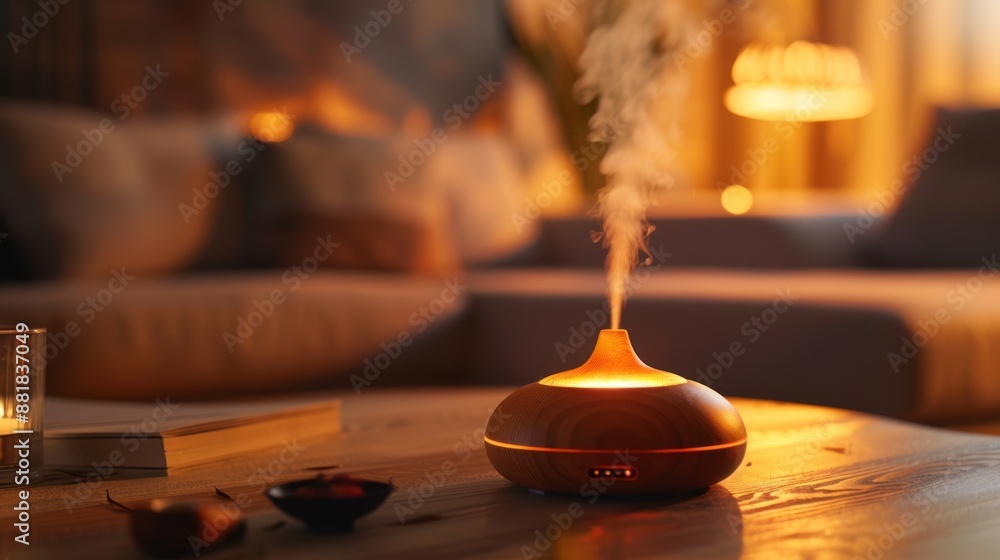 Essential Oil Diffuser In a Cozy Living Room Essential Oil Diffuser In a Cozy Living Room