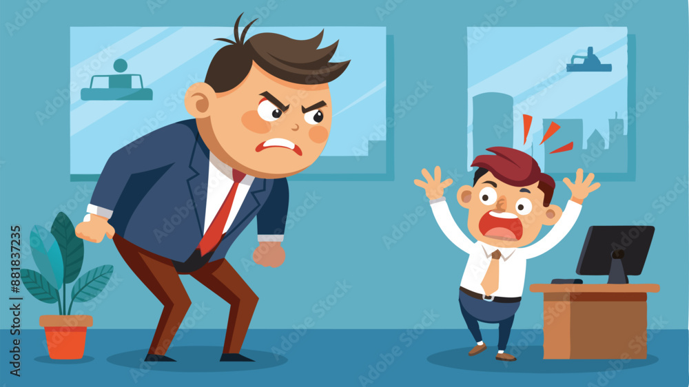 Angry Boss Shouting at Sad Underperforming Employee, Work Failure Criticism and Office Conflict Concept Angry Boss Shouting at Sad Underperforming Employee, Work Failure Criticism and Office Conflict Concept
